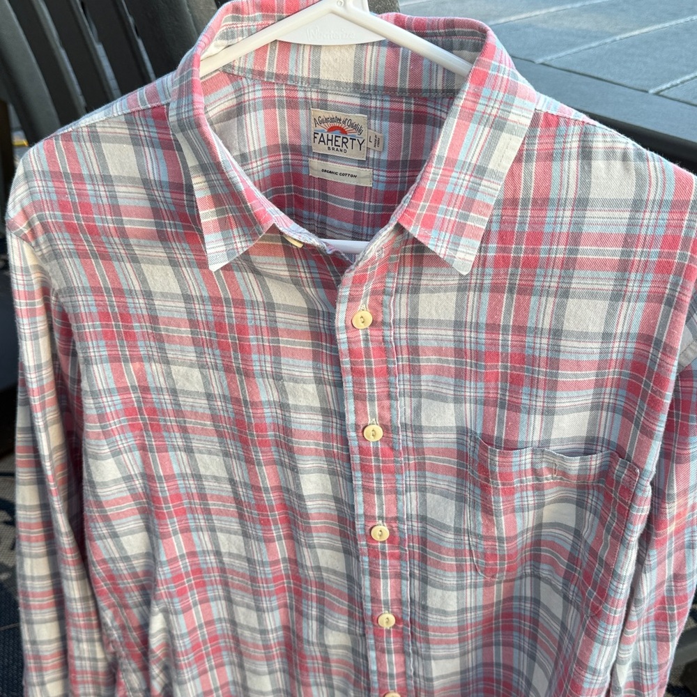 Faherty Men's White and Red with Blue stripe Plaid Shirt - Picture 5 of 12